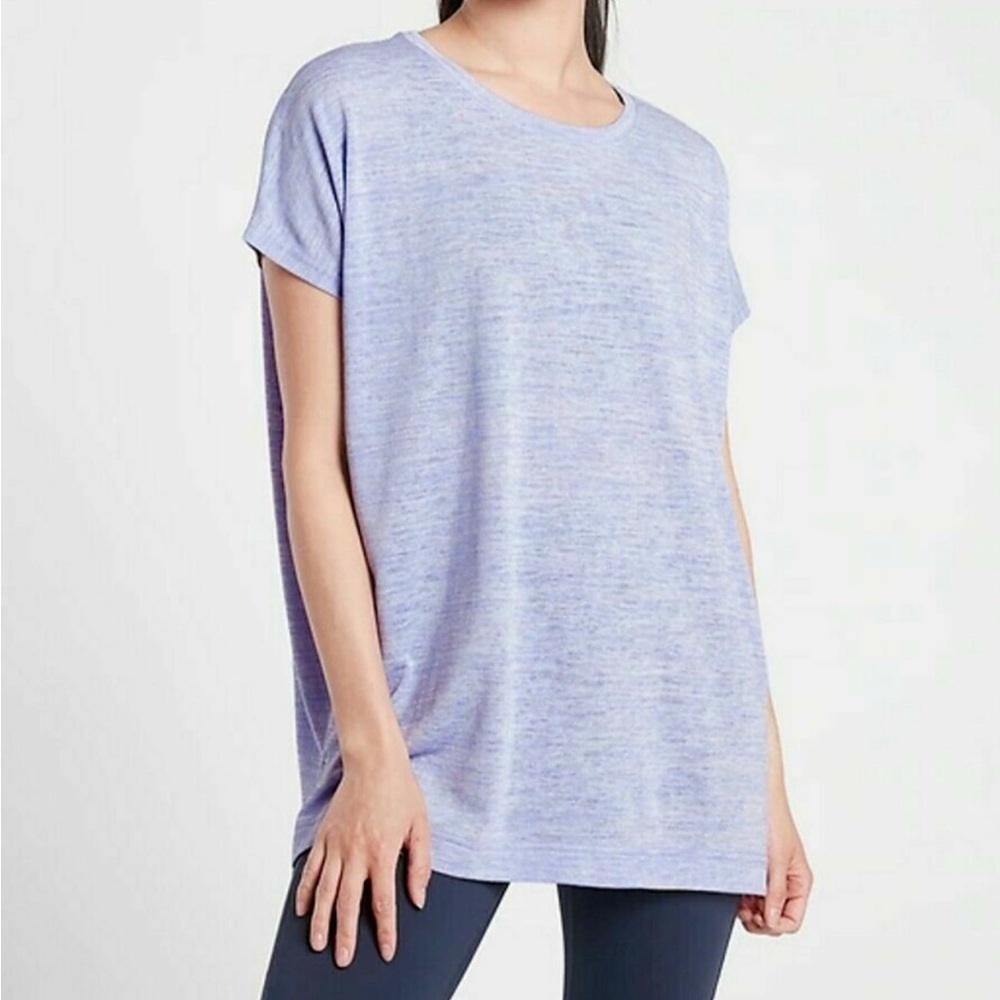 Athleta Periwinkle Heathered Short Sleeve Breezy Tee Small Great Condition